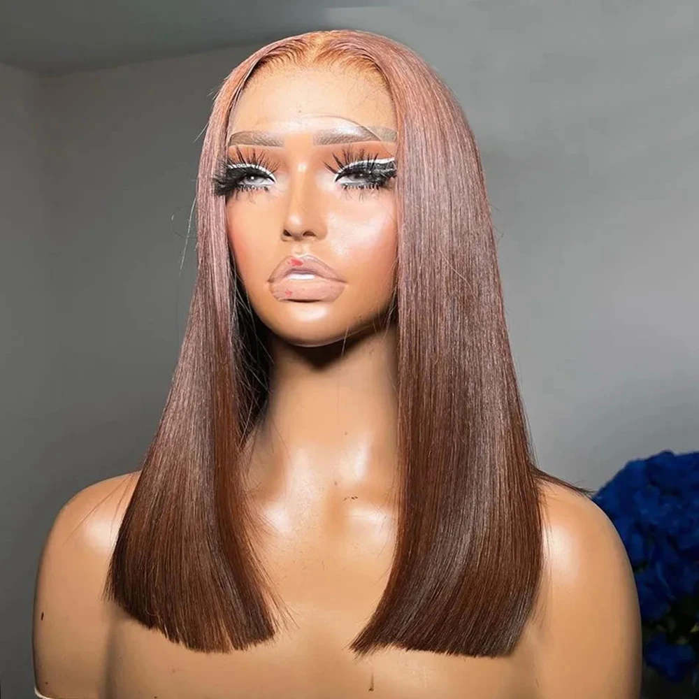 Brown Bob Lace Frontal Wig Human Hair 13x4 Straight 180 Density Transparent Lace Front Wigs Bob Lace Frontal Wig Human Hair