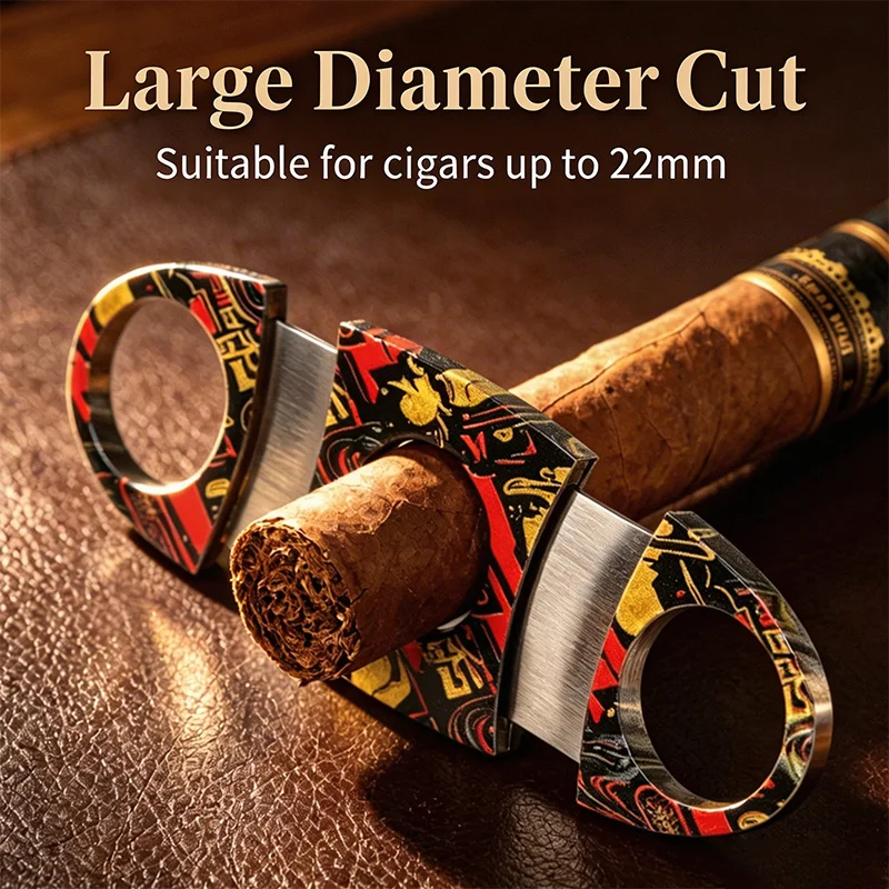 Cigar Cutter, Graffiti Pattern Large Diameter Cigar Scissors, Portable Stainless Steel Cigar Cutting Tool for Cigars Under 22mm