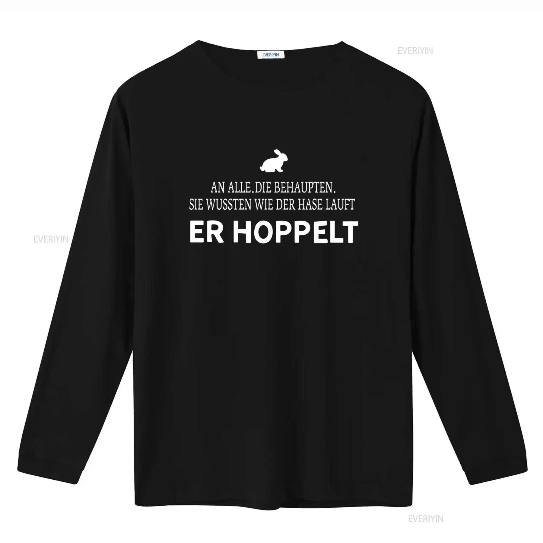 Mens T Shirt Funny Saying to Everyone Who Claims They Know How The Rabbit Runs He Hoppels vintage Washed Top For Everyday Wear