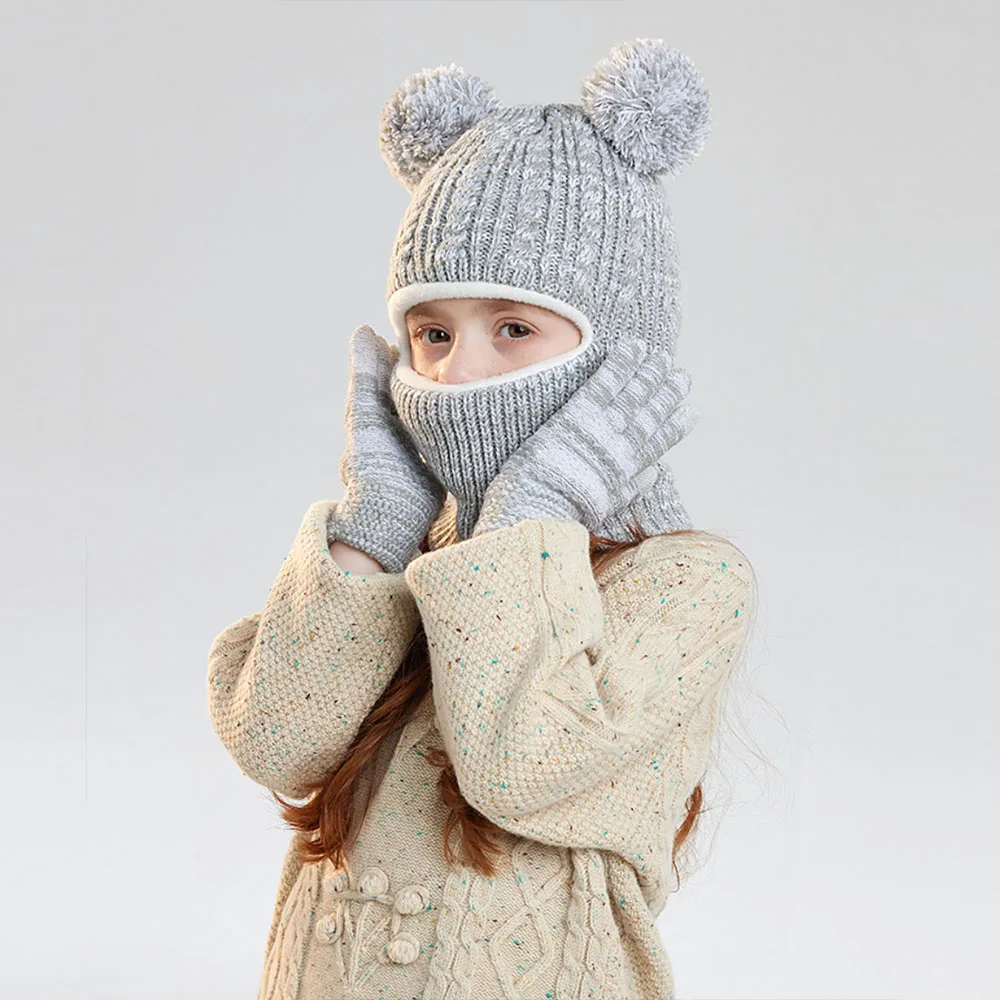 

Winter Knit Hat And Gloves Set Stretchy Beanie with Pastel Soft Cold Weather Hat for Boys & Girls, Birthday Party & Everyday