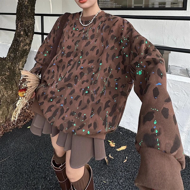 

2025 женские весенние топы с леопардовым принтом, сексуальный пуловер с длинными рукавами для вечеринки, свитер, повседневный свободный свитер, женская уличная одежда для вечеринок и клубов