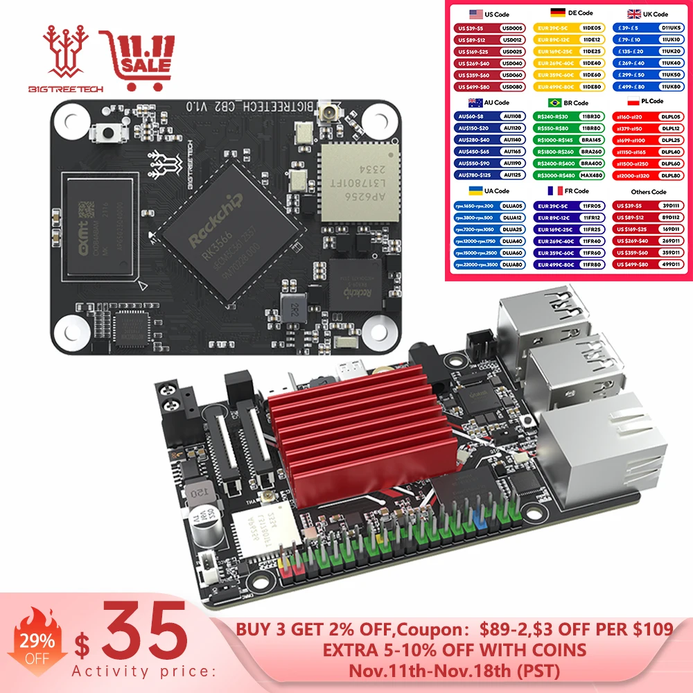 

BIGTREETECH PI 2 CB2 Control Board RK3566 Quad-Core RAM 2GB ROM 32GB CSI DSI 2.4G Wifi For Klipper 3D Printer VS Raspberry PI