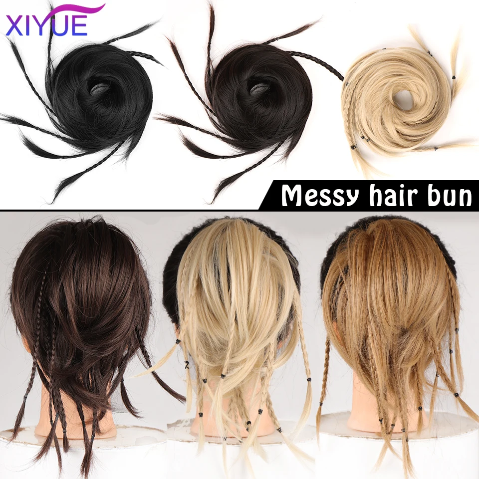 XIYUE Messy Synthetic Straight Chignons Hair Extensions Hair Piece Wrap Ponytail Hair Tail Updo Fake Hair Bun Hairpiece