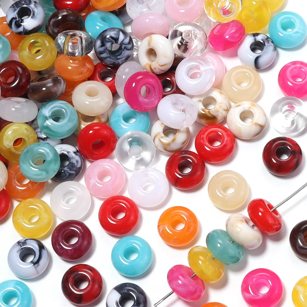 50/120Pcs 14×7mm Big Hole Acrylic Beads Imitation Jade Charms Round Loose Spacer Beads For Jewelry Making DIY Crafts Accessories