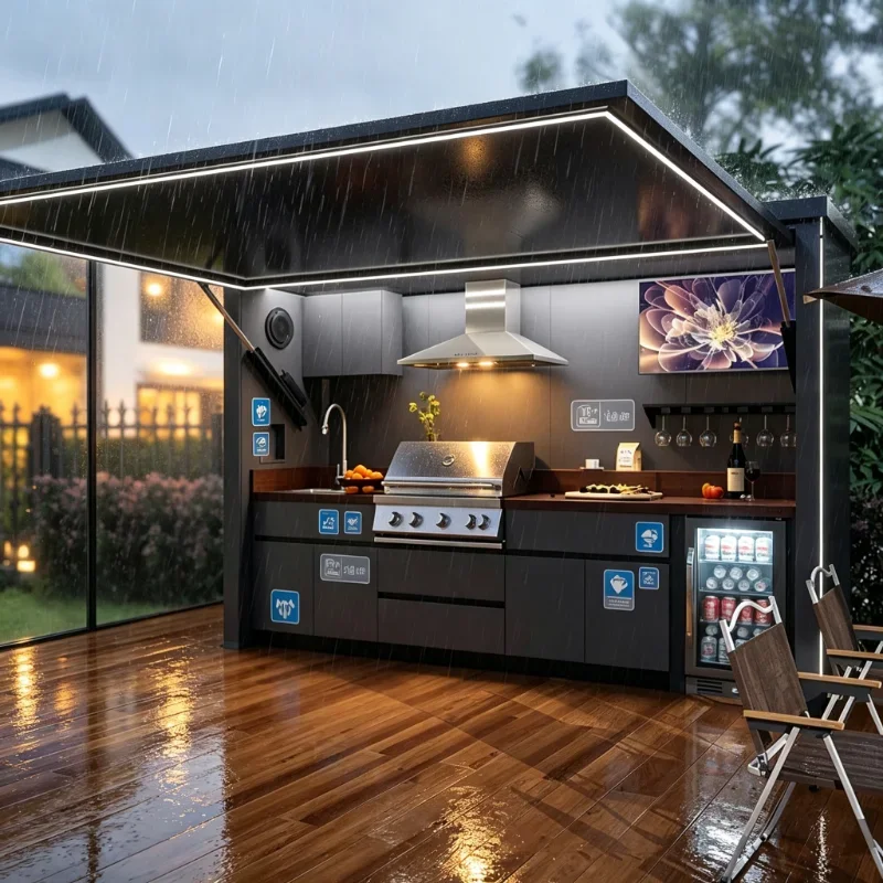 Eco Friendly Portable Aluminum Outdoor Kitchen Complete BBQ Shed System Built In BBQ Pod and Tailgate Grill for Backyard Use