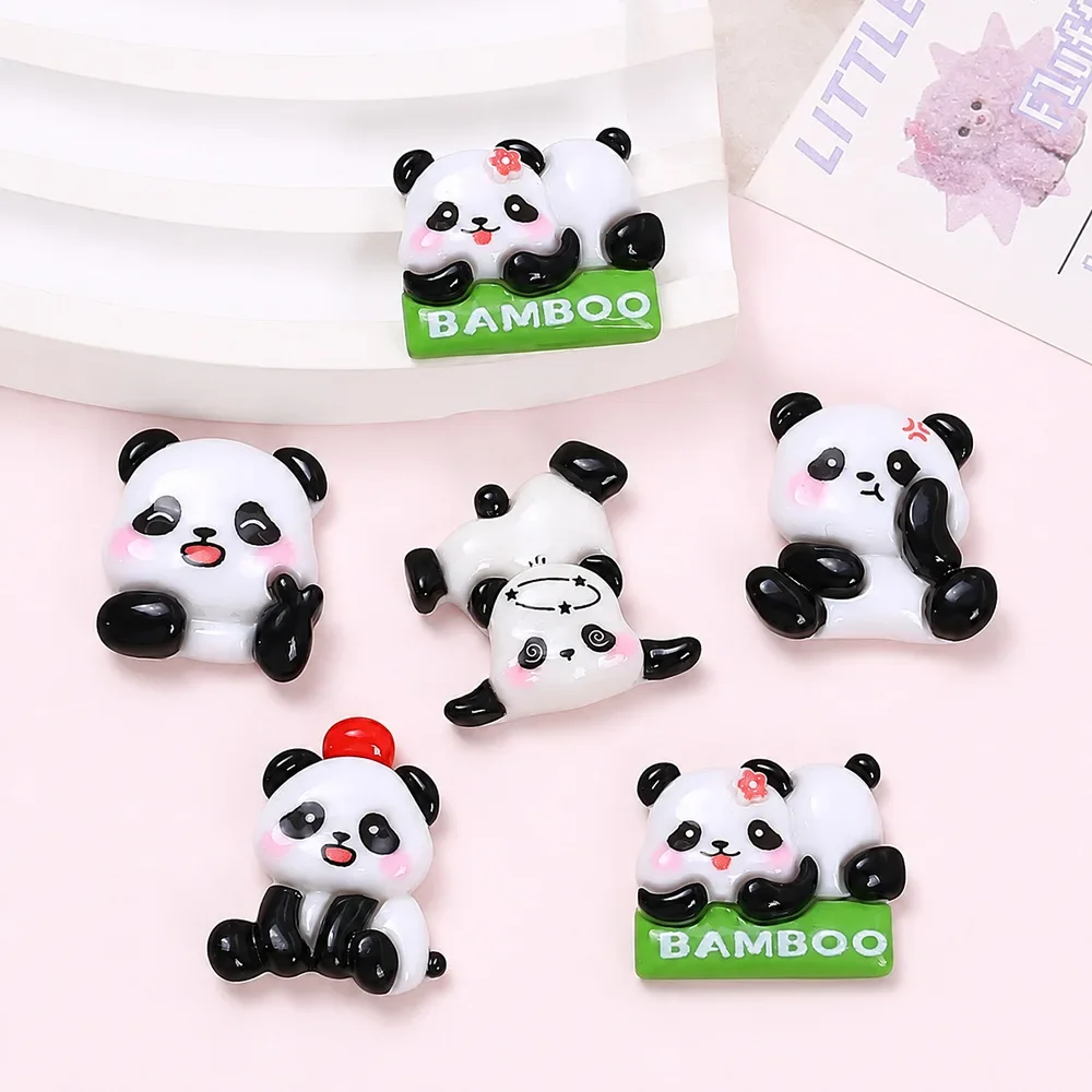 100pcs Kawaii Cartoon Panda Flatback Resin Cabochon DIY for Phone Case Hairpin Keychain Earrings Scrapbook Hairband Decor