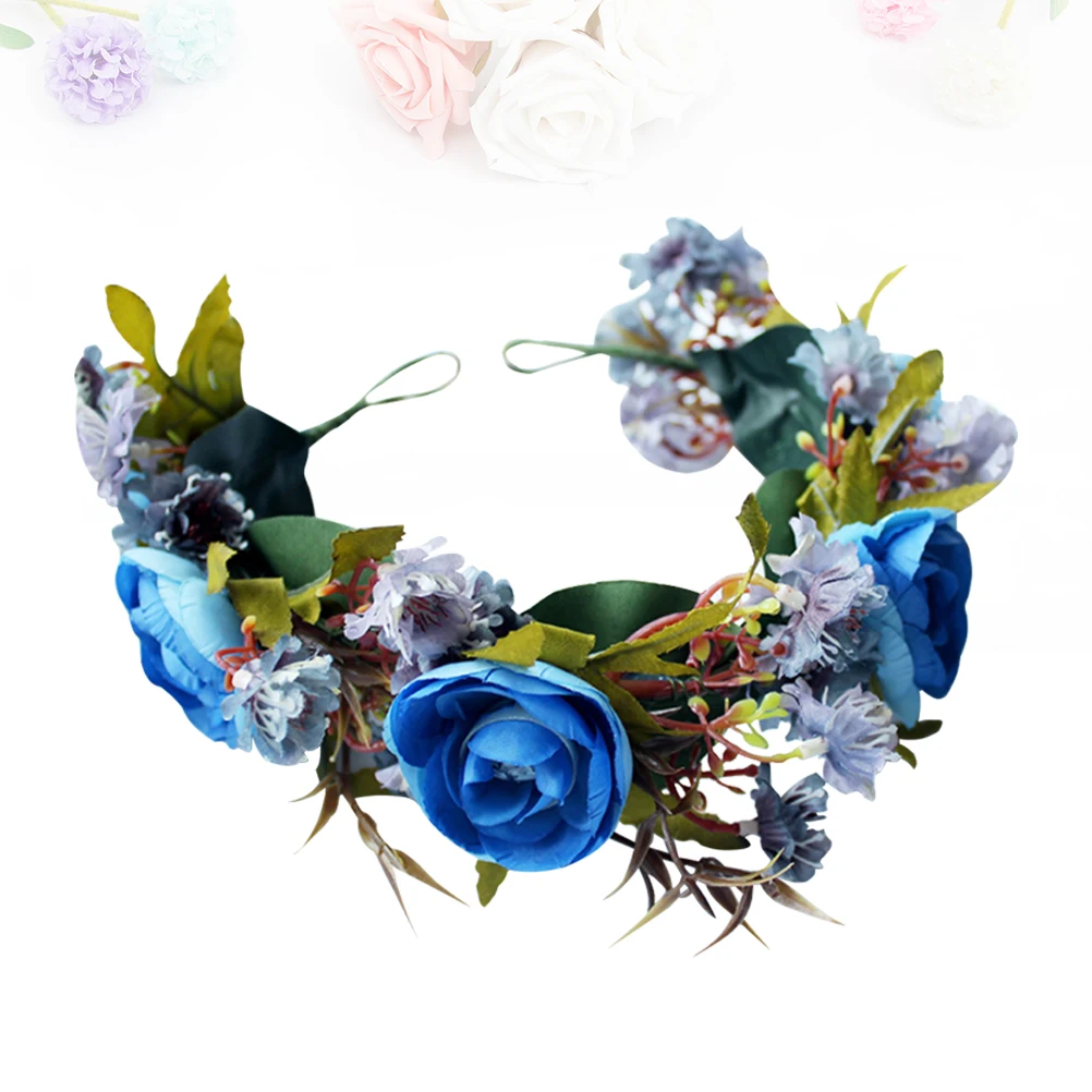 

Rose Hair Wreath Cloth Fake Flower Wedding Accessories Blue Red Design Mother Daughter Photo Shoot Adjustable Ribbons Floral