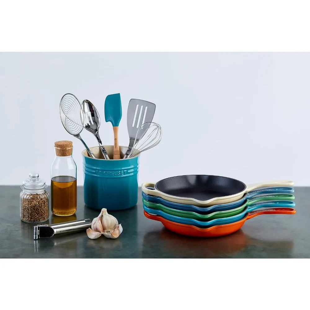 مقلاة من الحديد الزهر بمقبض مميز، 9 بوصة، لون الخرشوف، مثالية للطهي والخبز، متينة وتحافظ على الحرارة #6