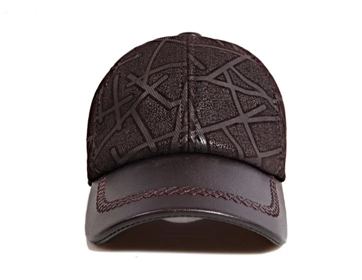2023 männer Aus Echtem Leder Baseball Caps Einstellbare Schaffell Männer Jugend Ente Zunge Dad Hüte 55-60cm Geometrische LIrregular printin – Detail 4