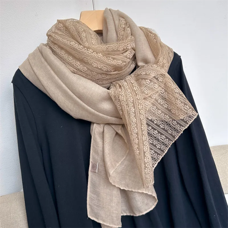 

Льняной кружевной тонкий шарф из хлопка и льна, женский зарубежный стиль, модная шелковая однотонная пряжа, зимняя шаль, модный тренд
