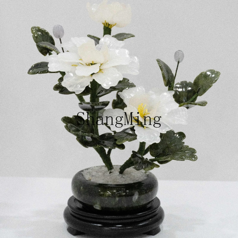 

ZYH natural jade bonsai peony flower living room home jewelry creative Chinese ornament
