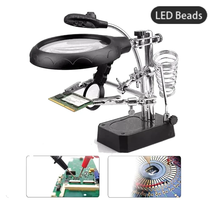 

Auxiliary Clip Loupe Welding Magnifying Glass with LED Light 3.5X-12X Lens Desktop Magnifier Third Hand Soldering Repair Tool
