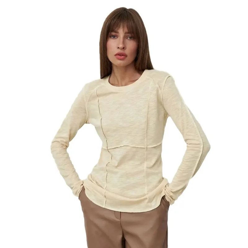 تي شيرت نسائي مستدير طويل Sve Street Sle طبقة أساسية irt ربيع 2024 Faion للسيدات عادي رقيق مادة أخرى #5