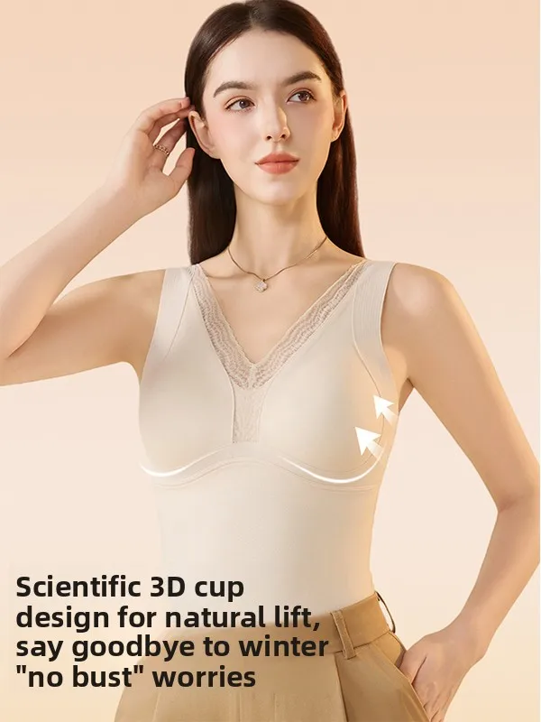 الدانتيل الدافئة حزام سترة المرأة الخريف الشتاء الملابس الداخلية مع وسادة الصدر Sl جميلة با الصدرية قاعدة Svel أعلى