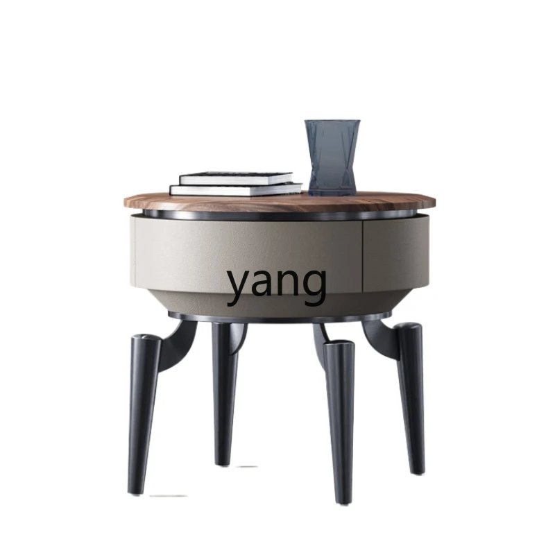 

LT bedside table Italian natural marble bedside table Walnut round bedside table