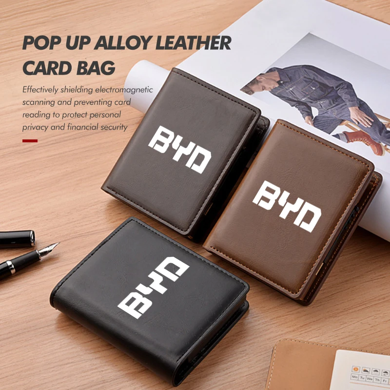 Leather Pop Up Card Case Magnet Coin Purse Driver's License Bag For BYD Tang F3 E6 Atto Yuan Plus Song Max F0 G3 I3 Ea1 G6