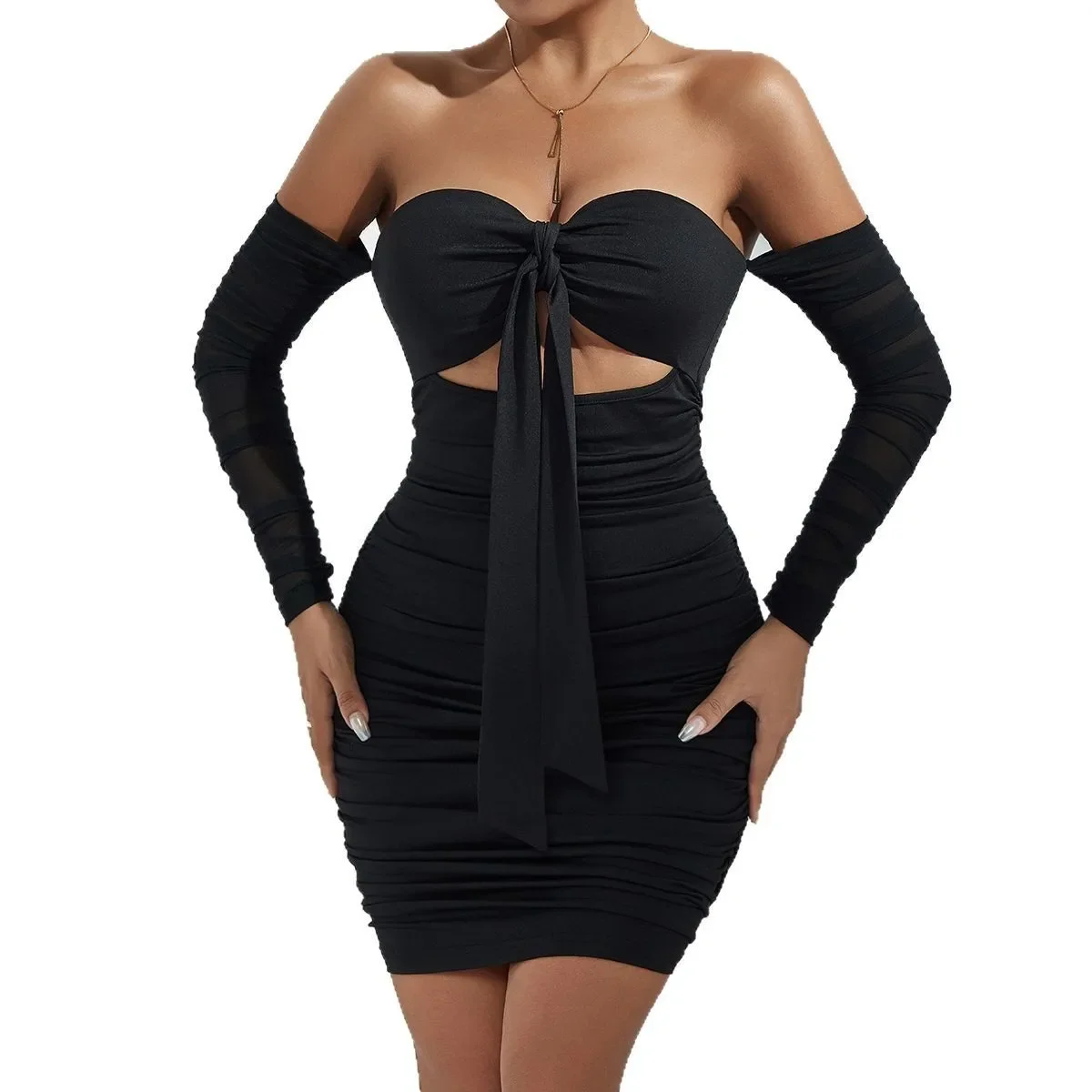 Zekye Damska Sukienka Bez Ramiączek Jednoczęściowa Koreański Styl Przezroczysta Czarna Boho Goth Długa Suknia Bodycon Elegancka Wiosenna Moda 2025