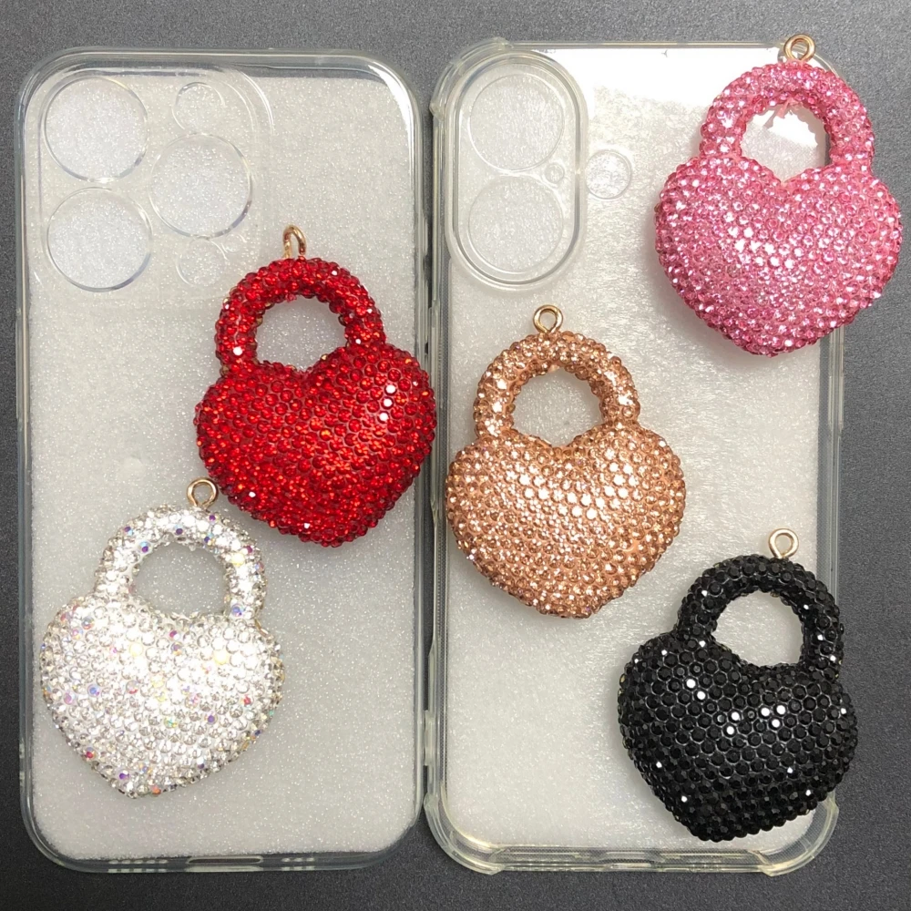 

1Pcs Luxury Bling Full Rhinestone Love Heart Resin Crafts Diy Charms Pendant Jewelry Accessories Junk Phone Case Bag Decos