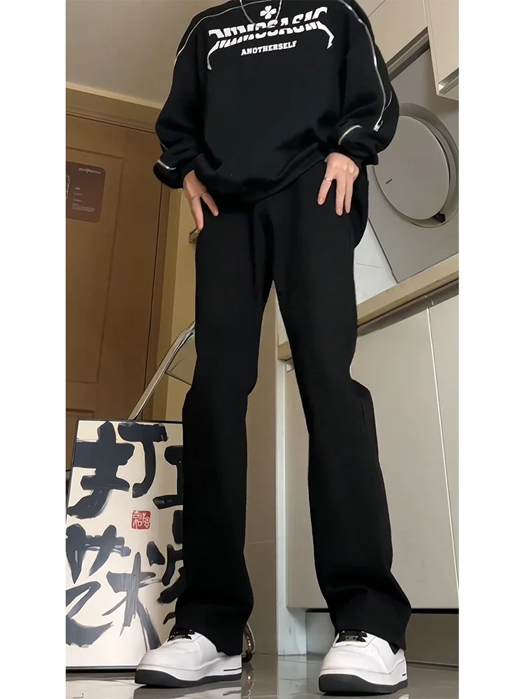 

Pure Bla Elastic Men's Jeans Spring Autumn Straight Leg Micro Flared Pants American High Street Vibe Long Trousers