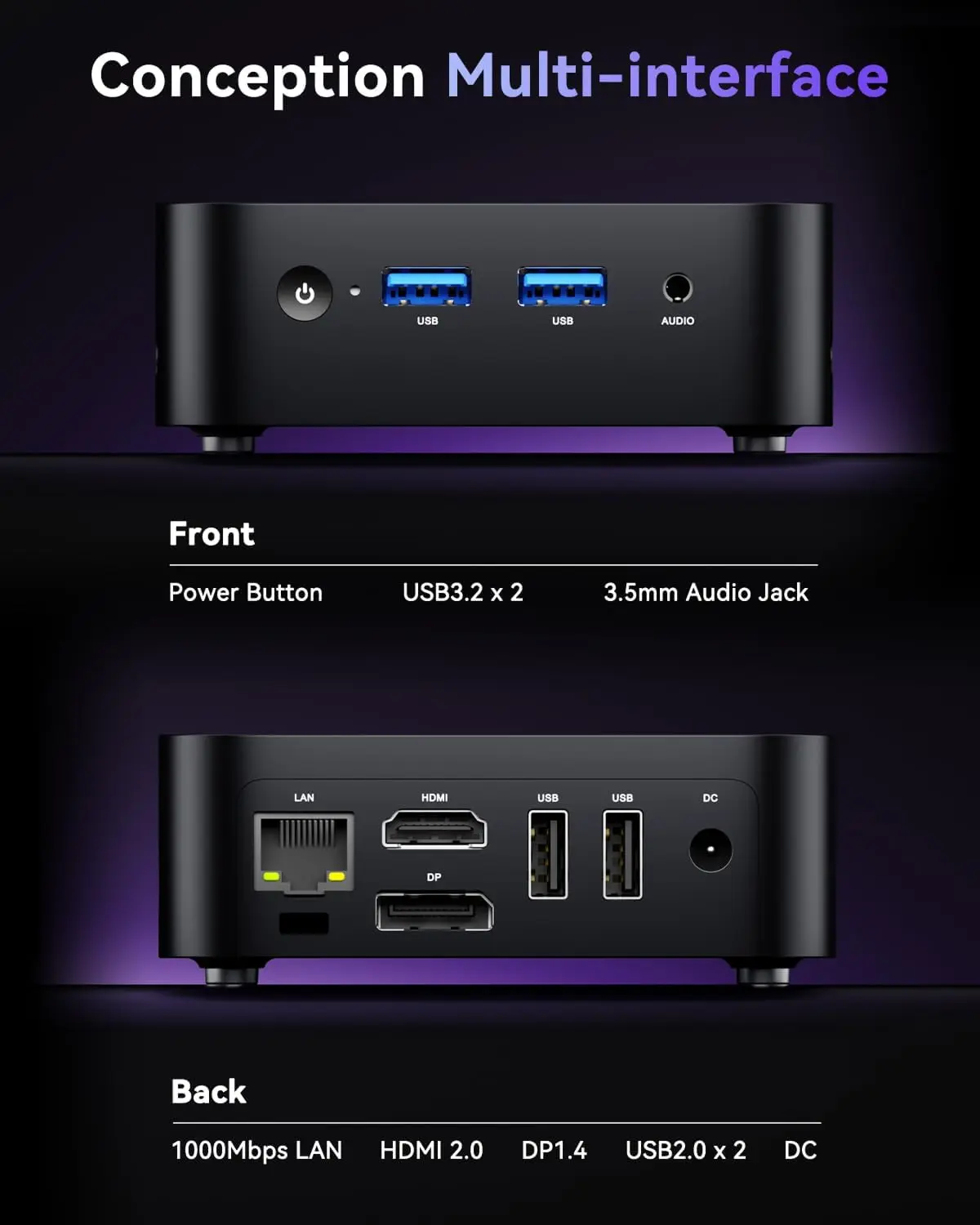 ACEMAGIC V1 Mini PC Intel Alder Lake-N95 (4C/4T tot 3,4GHz) 16GB DDR4 512GB M.2 SSD Micro Computer Desktop PC Mini Computer