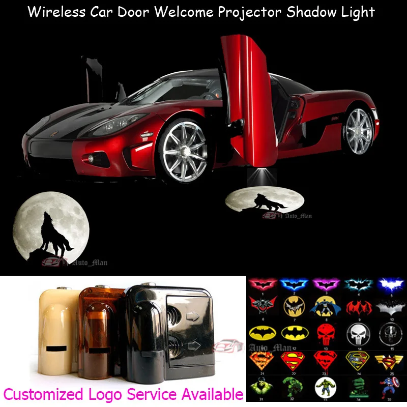 

2pcs Wireless Moon Knight Wolf LED Logo Car Door Welcome Lights Laser Projector Ghost Shadow Puddle