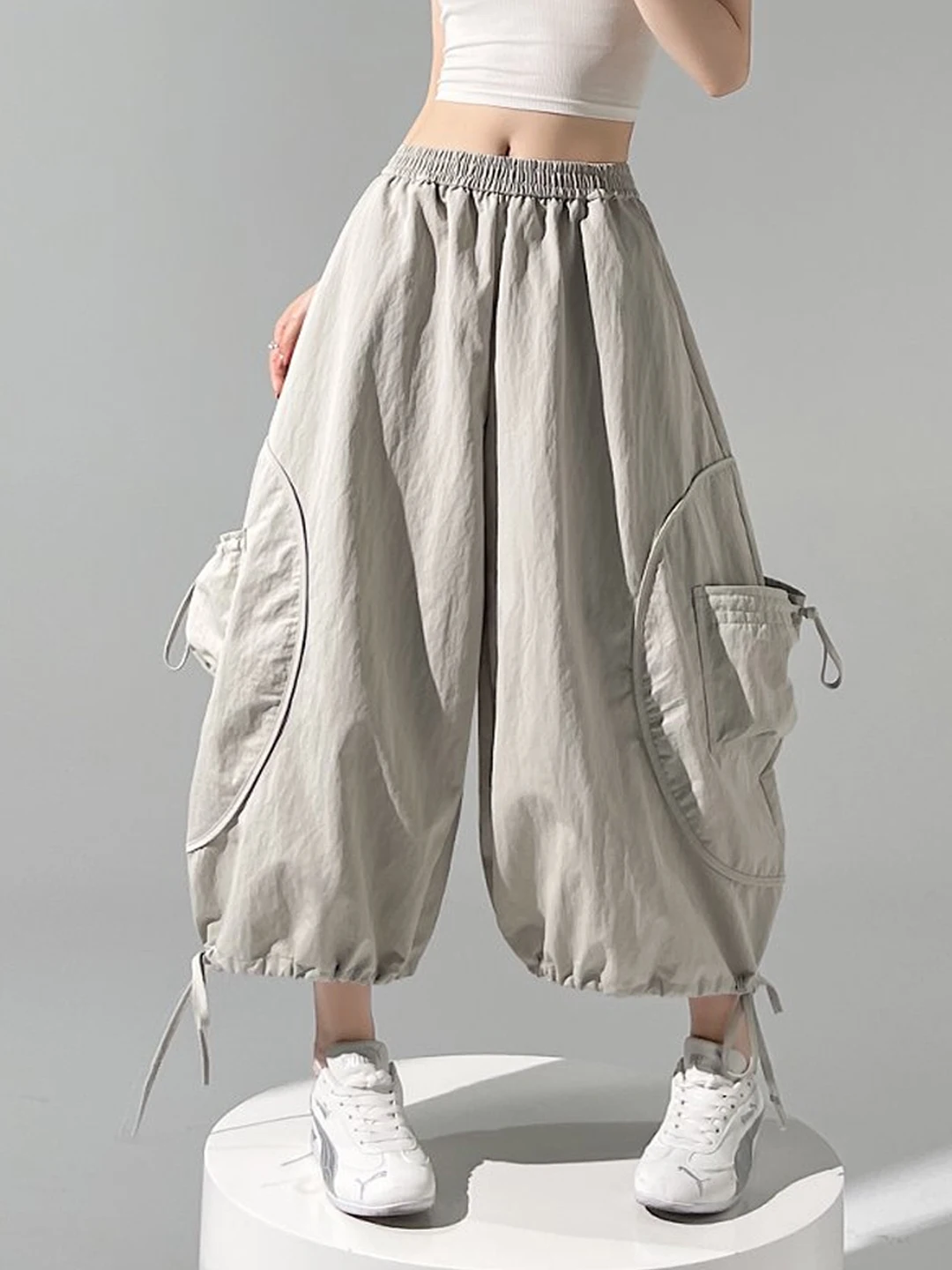 

American Style Pleated Lantern Work Pants High Waist Slimming Korean Style Summer Casual Pants for Women Commute Style