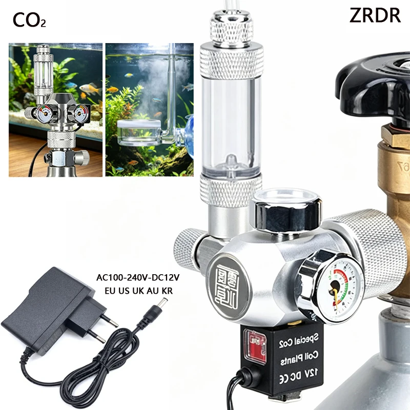 Aquarium CO2-Regler Elektromagnetisches Ventil Blasenzähler Fischbecken CO2-Steuerungssystem Fischbecken CO2-Druckminderungsventil