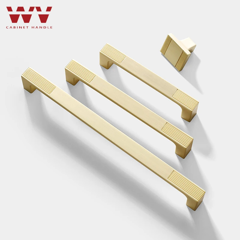 WV Chinese Kitchen Furniture Handles Modern Cupboard Dressers Brass Gold Cabinet Door Handles Closet Drawer Knobs Hardware