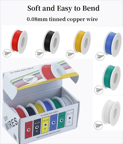 Imagen 1 del producto (Kit de mezcla de 6 colores) Cable de silicona Flexible resistente al calor 30/28/26/24/22/20/18/16AWG Cable trenzado cables eléctricos de cobre estañado