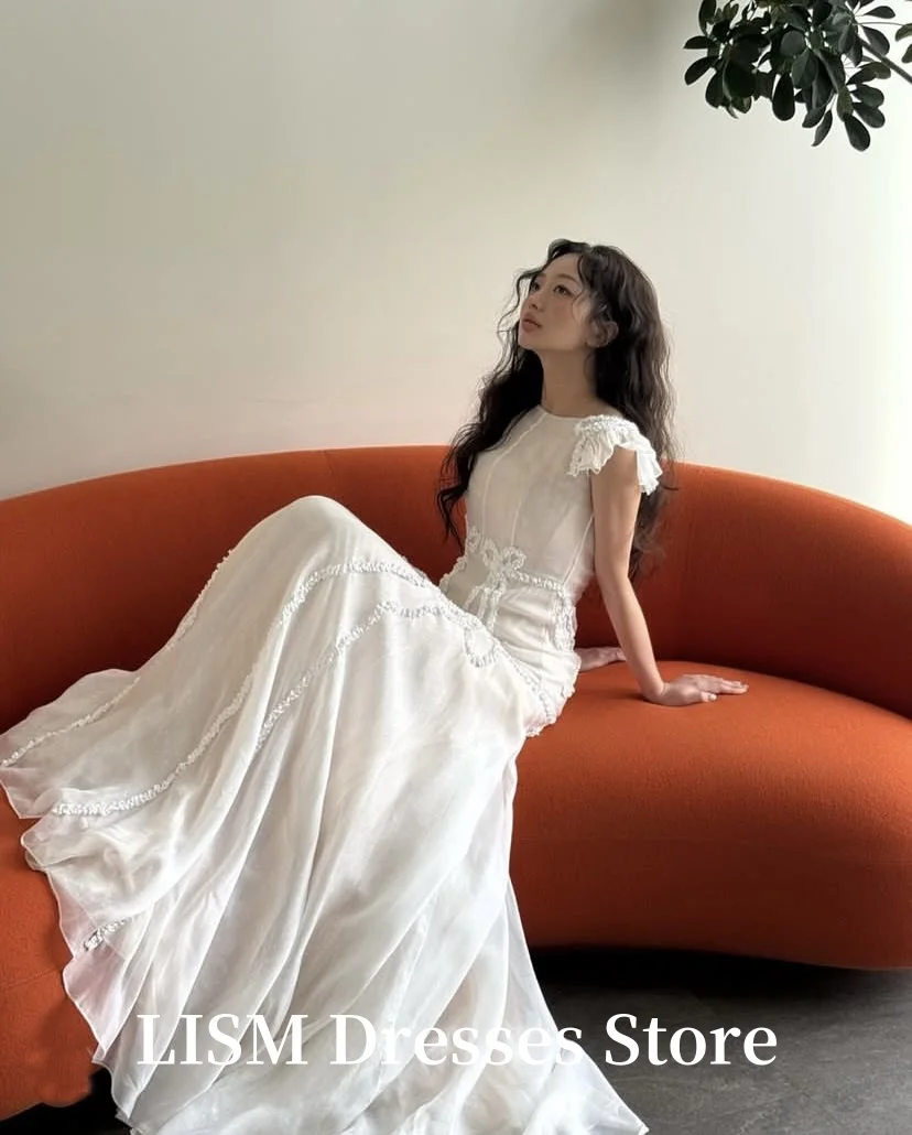 LISM رقبة دائرية على شكل حرف a فساتين زفاف كورية لالتقاط الصور من الشيفون الناعم فساتين زفاف أنيقة لحفلات الزفاف مشدات مخصصة طويلة الطول