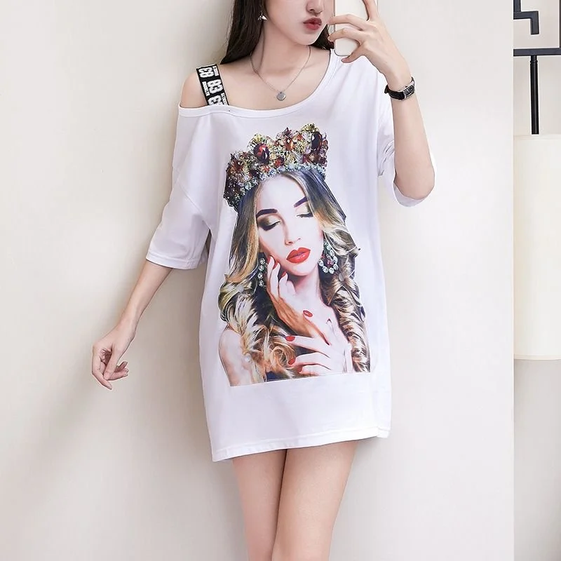 2024 Summer New Niche Short Sleeved Long T-shirt Women's Korean Version Fashion Irregular Loose Plus Size Tops For Women Clothes