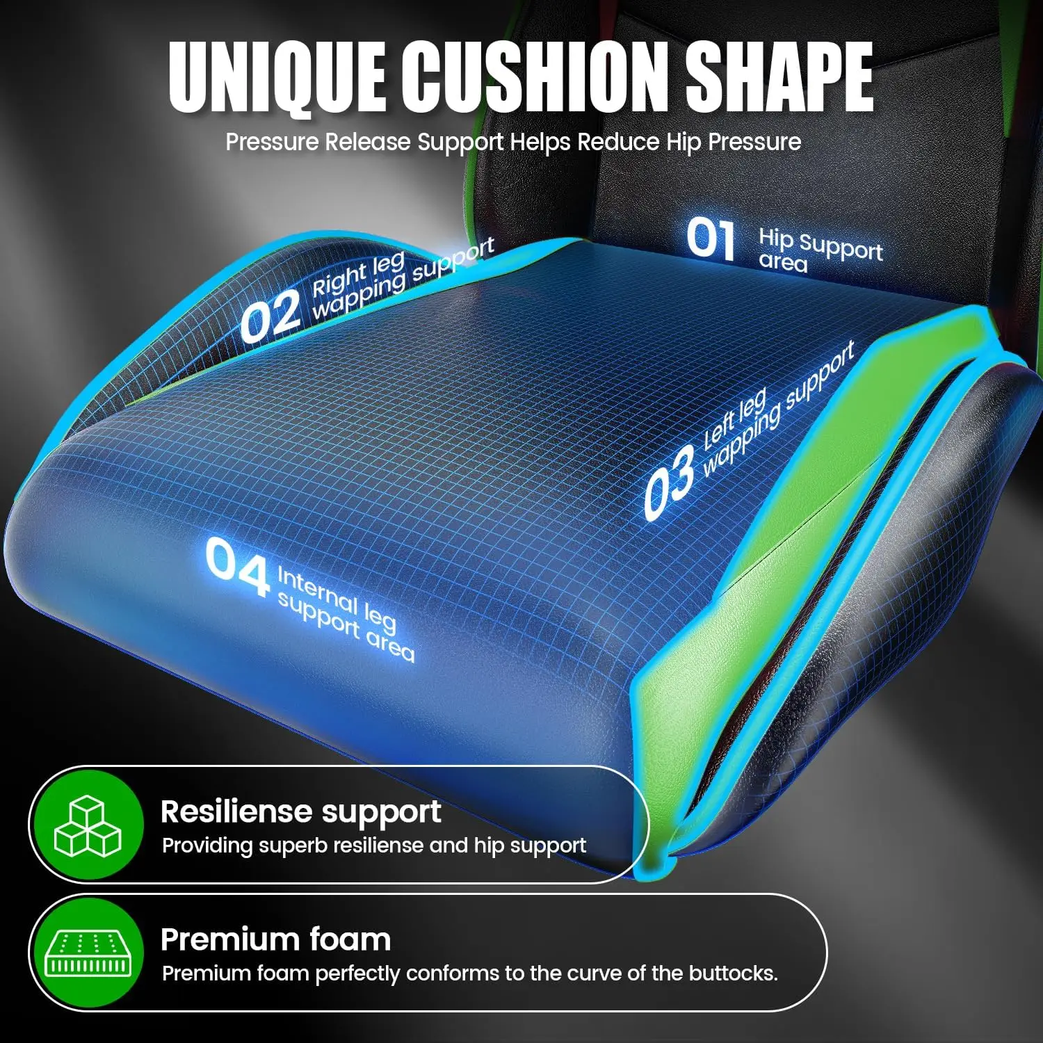 Gaming Chair, Comfortable Gamer Chair with Lumbar, High-Back, Green - view 3