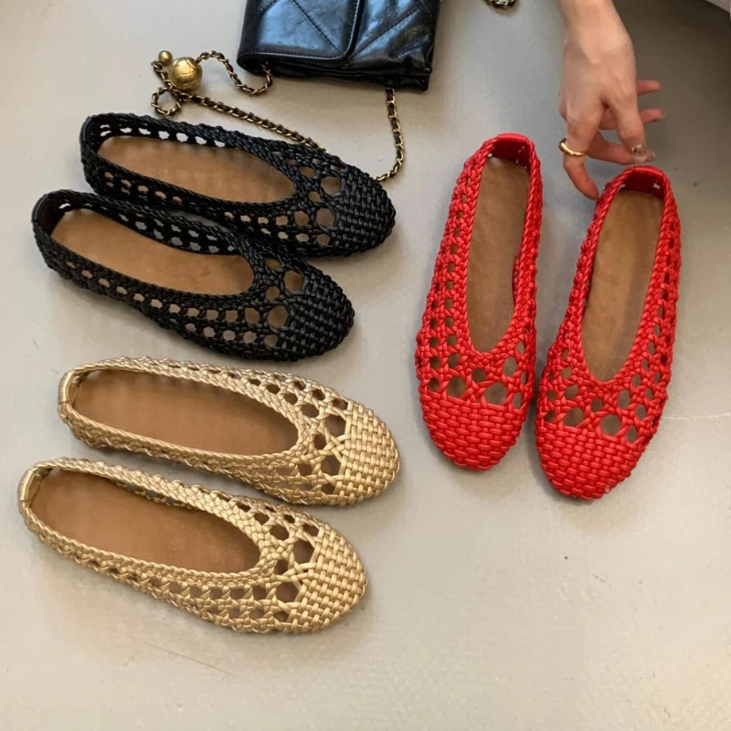 

Woven Mesh Round Toe Flats Sandals for Women Shallow Comfort Footwear Fashion Breathable Beach Casual Shoes Zapatos De Mujer