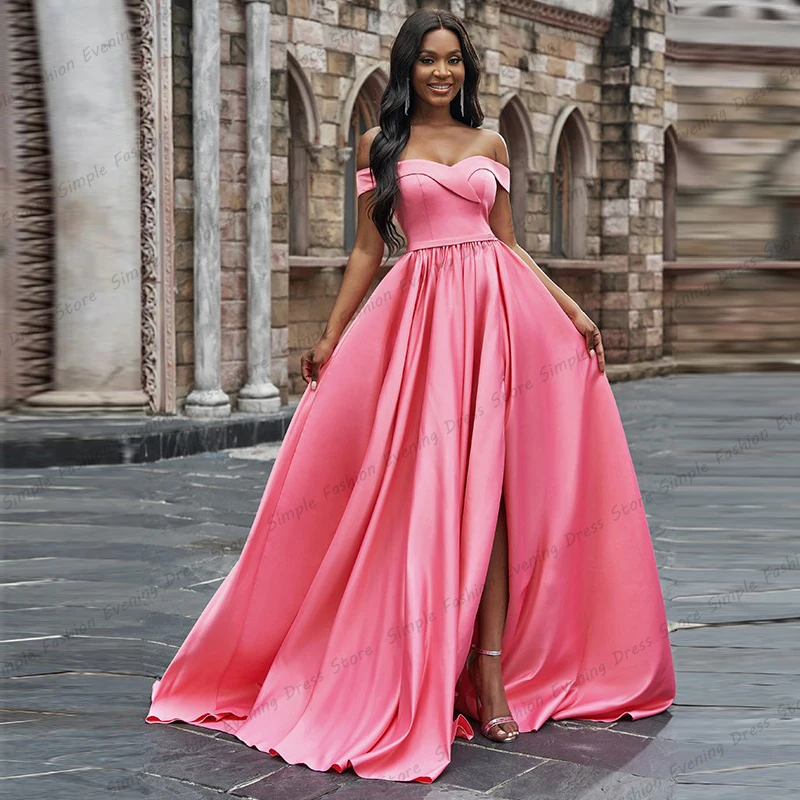 Robe De bal en Satin rose, ligne a, fendue sur le côté, sans manches, Sexy, à la mode, robe De soirée formelle pour célébrités