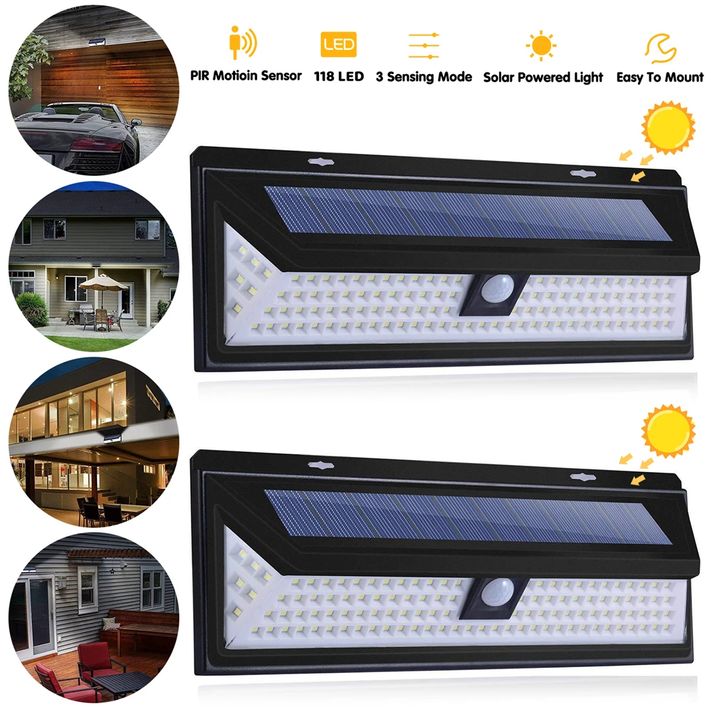 118 LED Solar Wall Lamp PIR Motion Sensor Outdoor Security Lamp 3models Outdoor Garden Courtyard Waterproof Led Wall Light