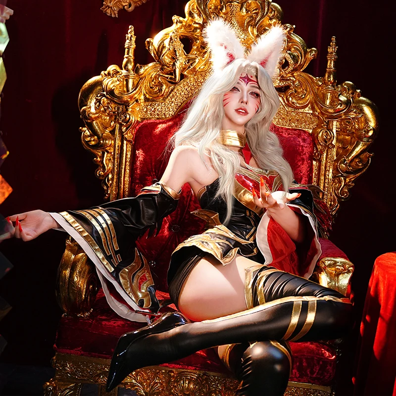 ROLECOS LOL Immortalized Legend Ahri Cosplay Costume Game LOL Nine Tailed Demon Fox Ahri Outfit Halloween Women Suit