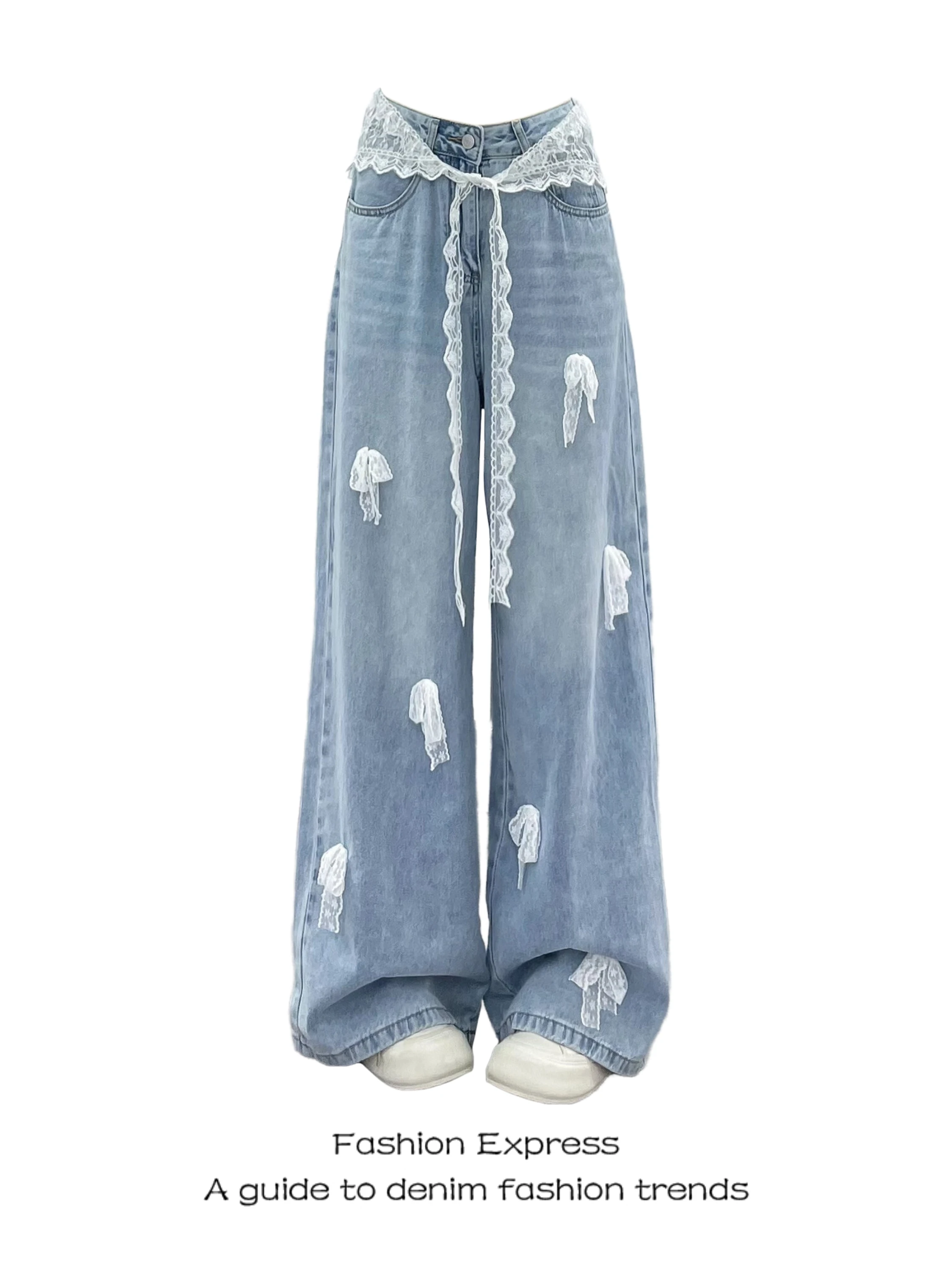

Loose Wide Leg Jeans Women's Summer Casual High Waist Trousers Draping Sensation American Style Streetwear Knot