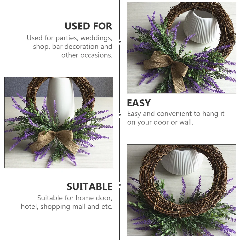 

Artificial Lavender Wreath 18 Inch Uv Resistant Simulation Garland for Door Wall Wedding Decor Home Holiday Party Decoration