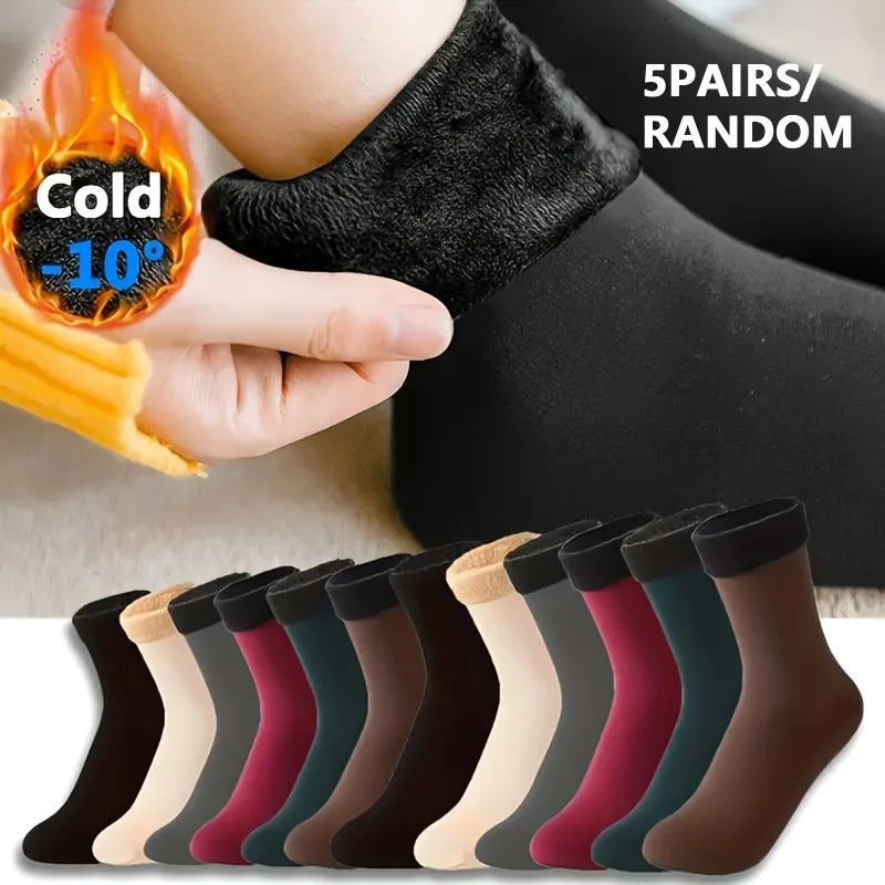5 Pairs Random Color Women's Extreme Cold Weather Warm Socks - Soft, Breathable, and Elastic Winter Socks