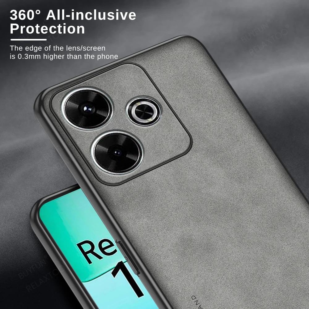 Redmi13 4G Case Sheepskin Leather Back Cover For Xiaomi Redmi 13 4G TPU Soft Bumper Shockproof Coque On Redmy Readmi 13 4G 2024