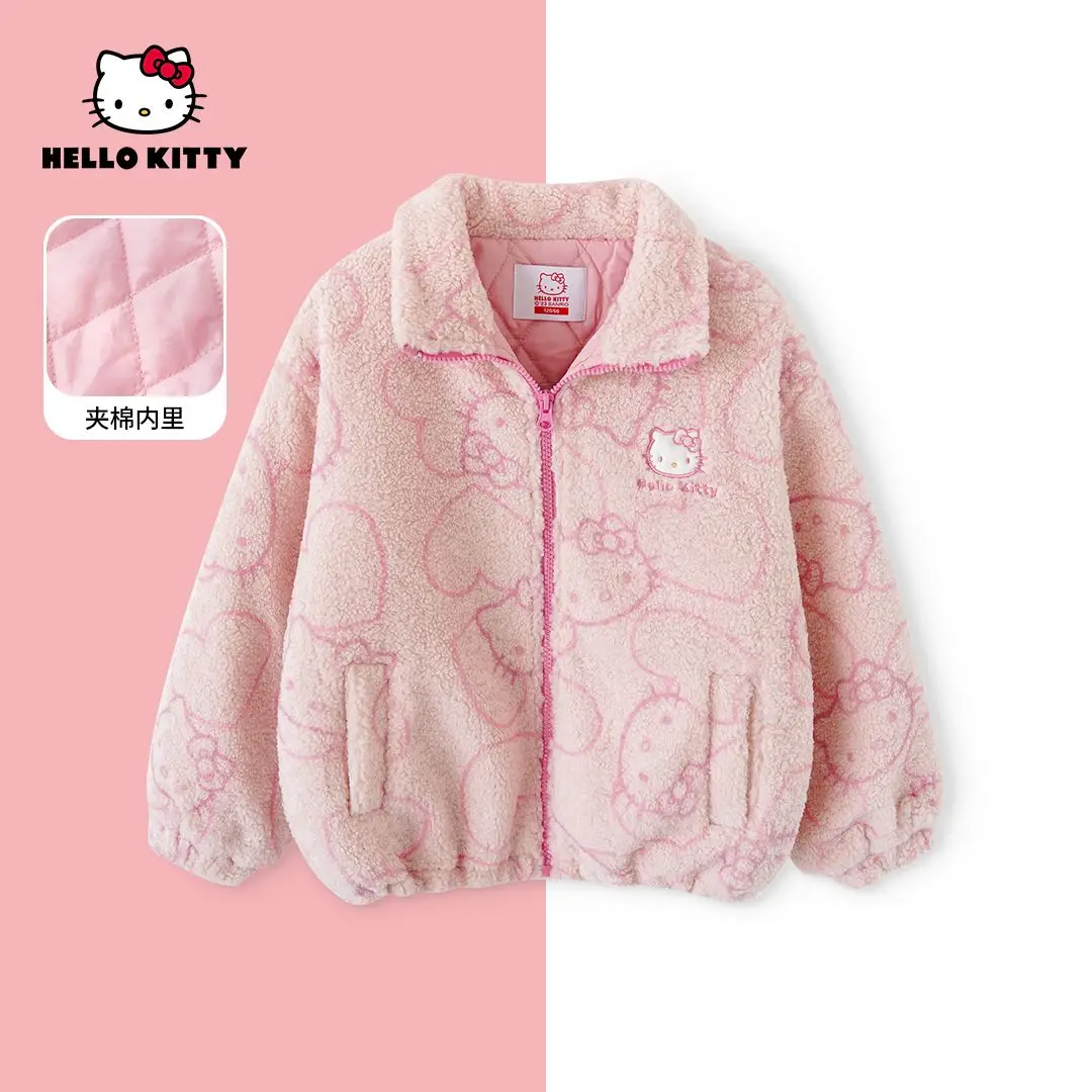 

New autumn and winter Hello Kitty fashionable soft wear-resistant zipper embroidery pattern cute plush top jacket for women