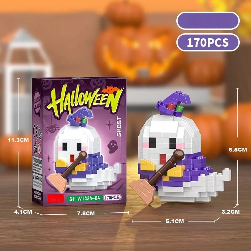 Halloween-pompoen mini-bouwstenen, montagespeelgoed voor kinderen, cadeau & bureaudecoratie
