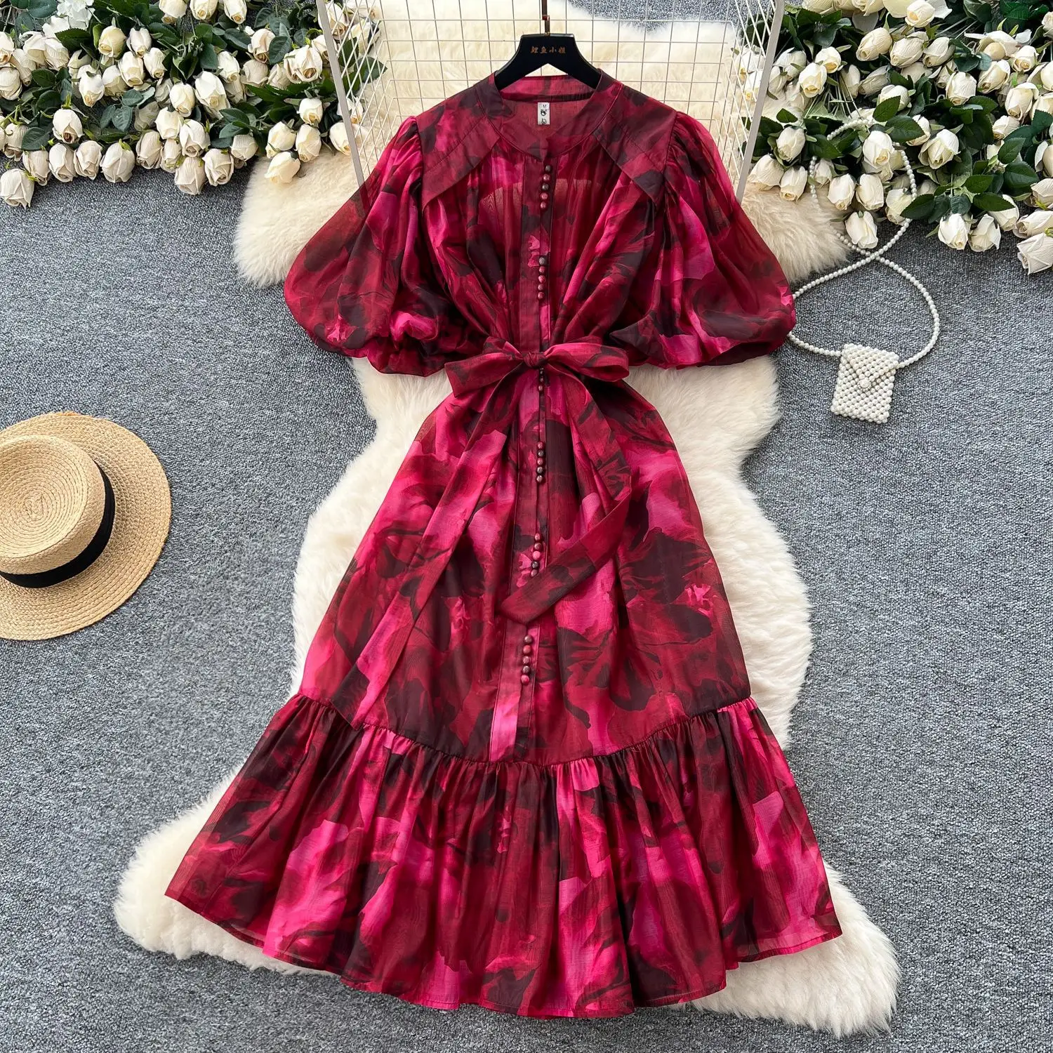 

Long Dress Women Dresses Print A Line Vestidos Work Elegant Splice Y2k Streetwear Puff Sleeve Party Night High Waist 2025