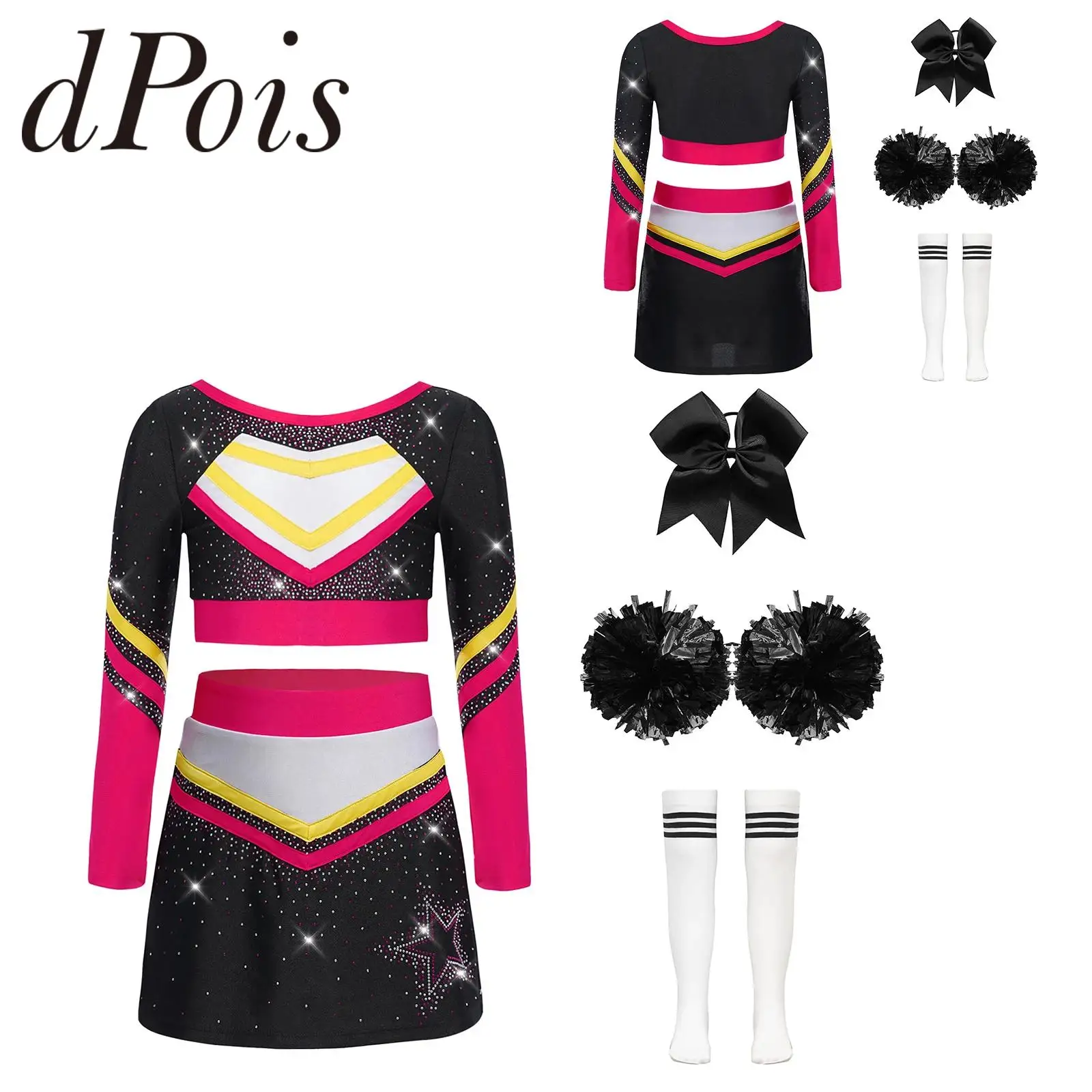 Girls School Cheerleader Costume Cheer Dance Dress Children Festival Costume Cheerleading Uniforms Metallic Cheering Team Dress