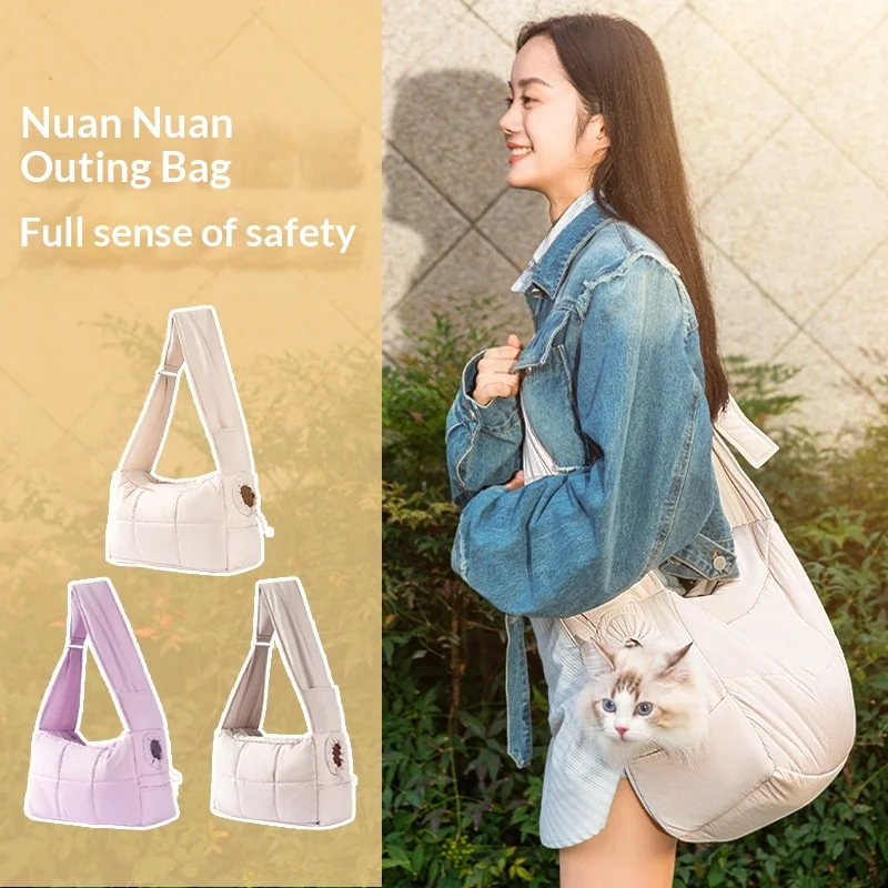 

Winter Pet Carrier Warm Quilted Portable Shoulder Bag Large Capacity for Cats Dogs Travel Outdoor Breathable Mesh Sling Bag