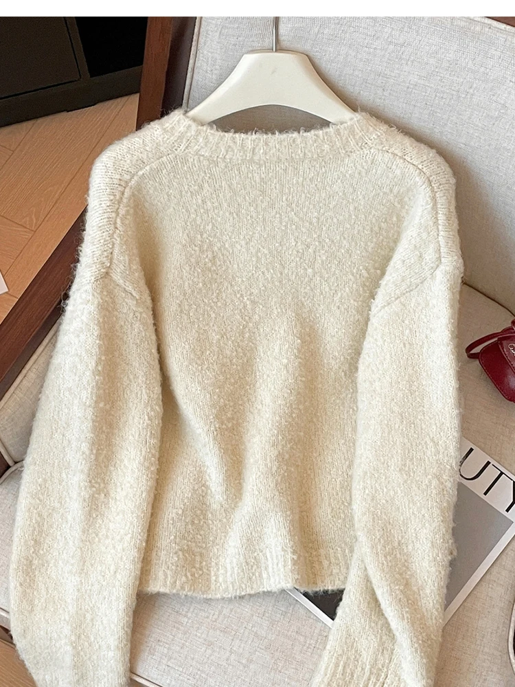 ผู้หญิงสีชมพูCardigan Cashmere Bowเสื้อกันหนาวHarajukuเกาหลีY2kเสื้อแขนยาวจัมเปอร์ 90S Vintage 2000Sเสื้อผ้าฤดูใบไม้ร่วง 2024