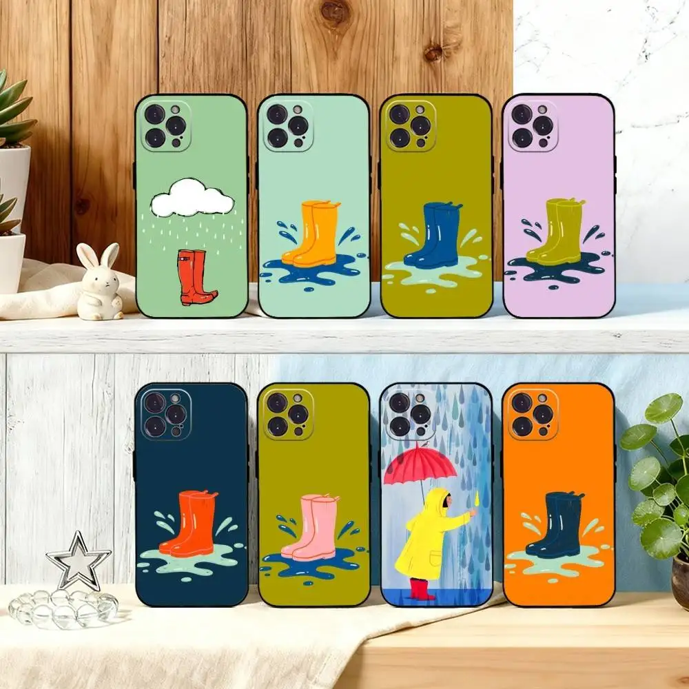 

Cartoon rain boots Phone Case For iPhone17 16 15 14 13 12 11 Pro Max Plus,5G Soft Black Case