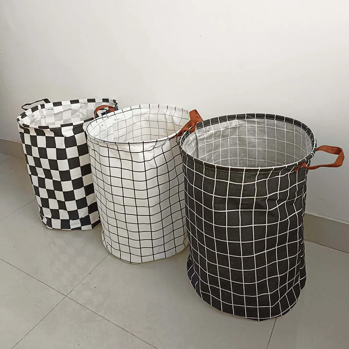 Moderne geruite canvas opbergmand 16,64 gallon - open wasmand met grote capaciteit voor kinderkamerdecoratie, slaapkamerspeelgoed en cadeau O