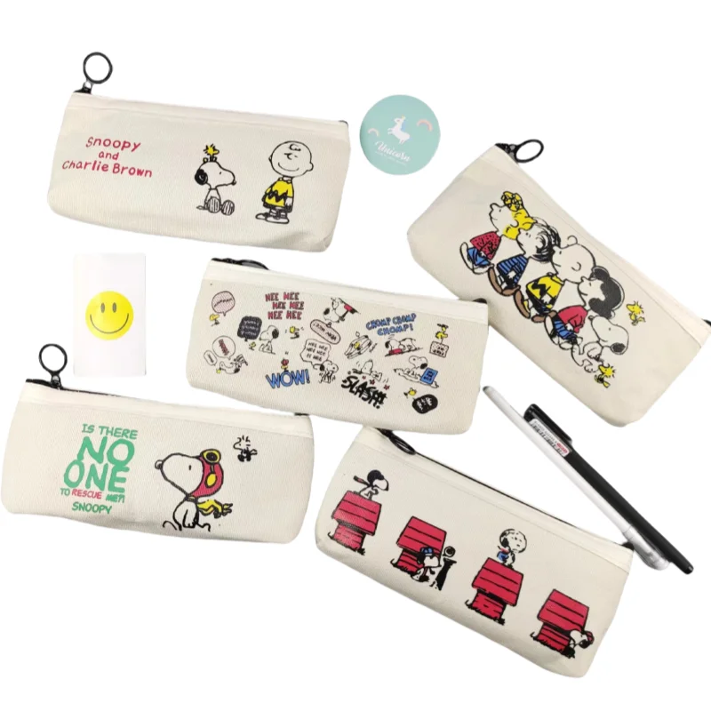 New Snoopy Charlie Brown Anime Cartoon Canvas Pen Bag Creative Kawaii Student Stationery Bag Cute Ins Storage Bag Gift Wholesale