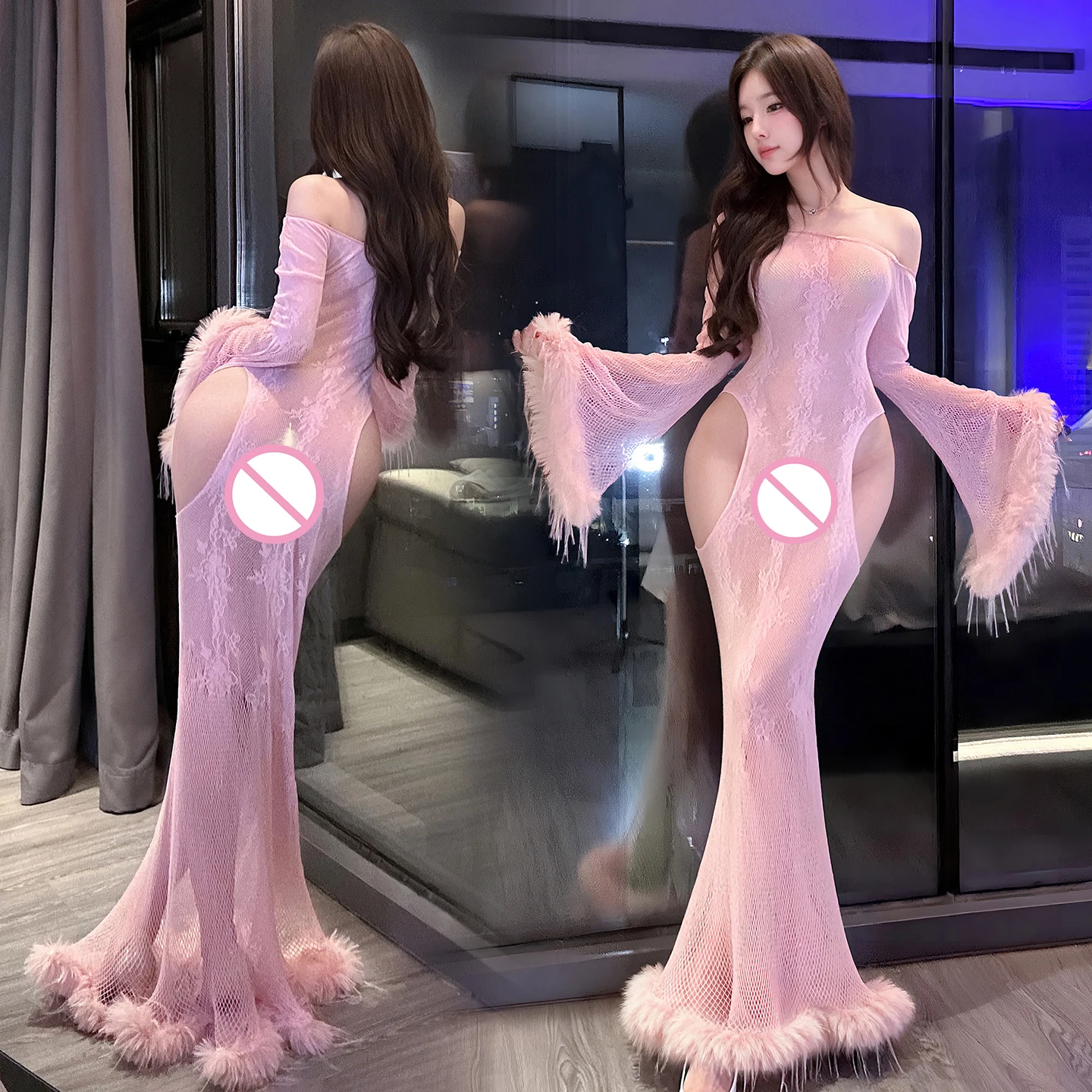 حجم كبير فستان ذيل السمكة الطويل شبكة صيد السمك منظور إغراء الملابس الداخلية حورية البحر تأثيري حلي مرحلة الأداء ليلة Clubwea #3